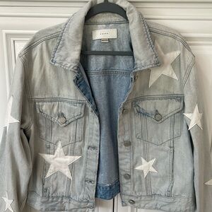 Blank NCY Casual Encounter White Star light wash Denim Jean Jacket trucker sz L